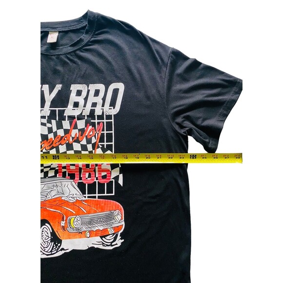 Race Car Speedway 1986 “Hey Bro” Graphic Black ROMWE T-Shirt Men’s Size Medium - Picture 7 of 11